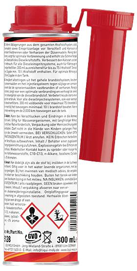 Rot-weiße Sprühdose mit roter Kappe, deutschem Warnschild, Gefahrensymbolen und einer Volumenmarkierung von 300 ml.