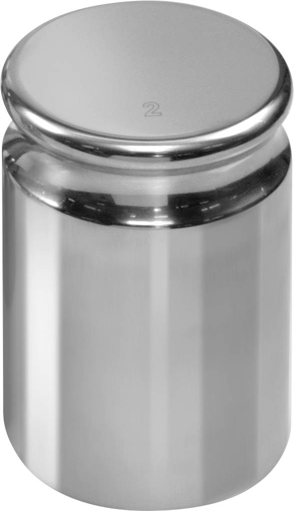 Metallgewicht mit glatter, zylindrischer Form und einer kleinen '2' auf der Oberseite, symbolisiert 2 Kilogramm.