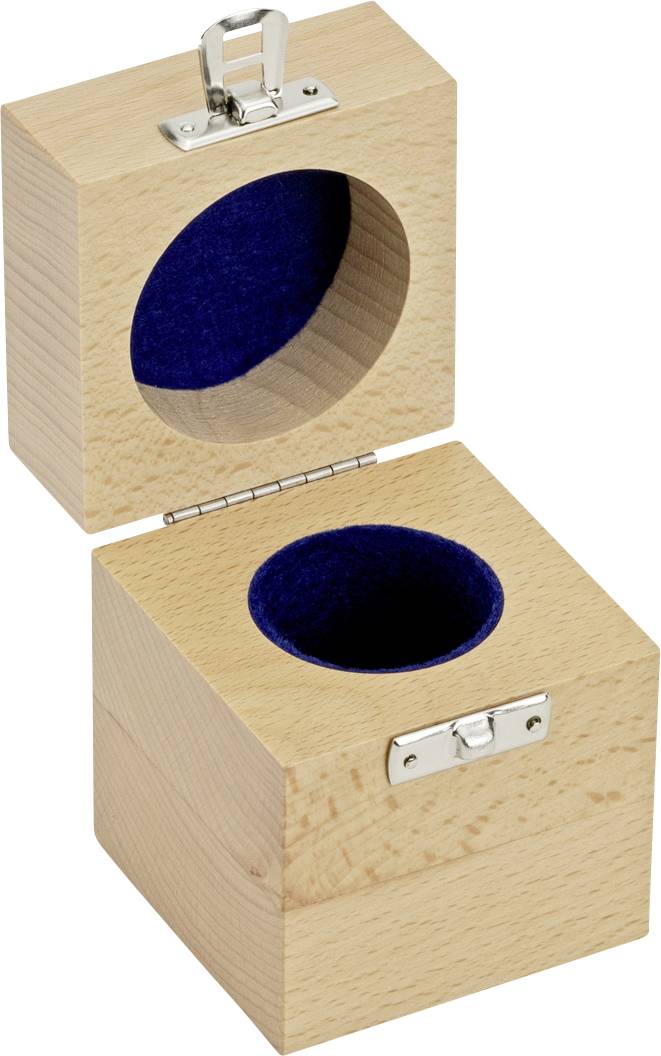 Eine offene Holzkiste mit blauem Samtfutter und Metallscharnier; geeignet zur Aufbewahrung kleiner Gegenstände oder Geschenke.