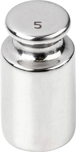 Silbernes Gewicht aus Metall mit der Zahl '5' oben, oft für präzises Wiegen oder Skalieren verwendet.