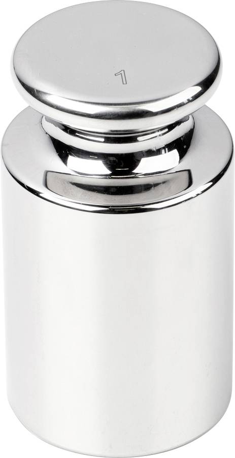 Ein glänzendes, zylindrisches Metallgewicht mit der Zahl 