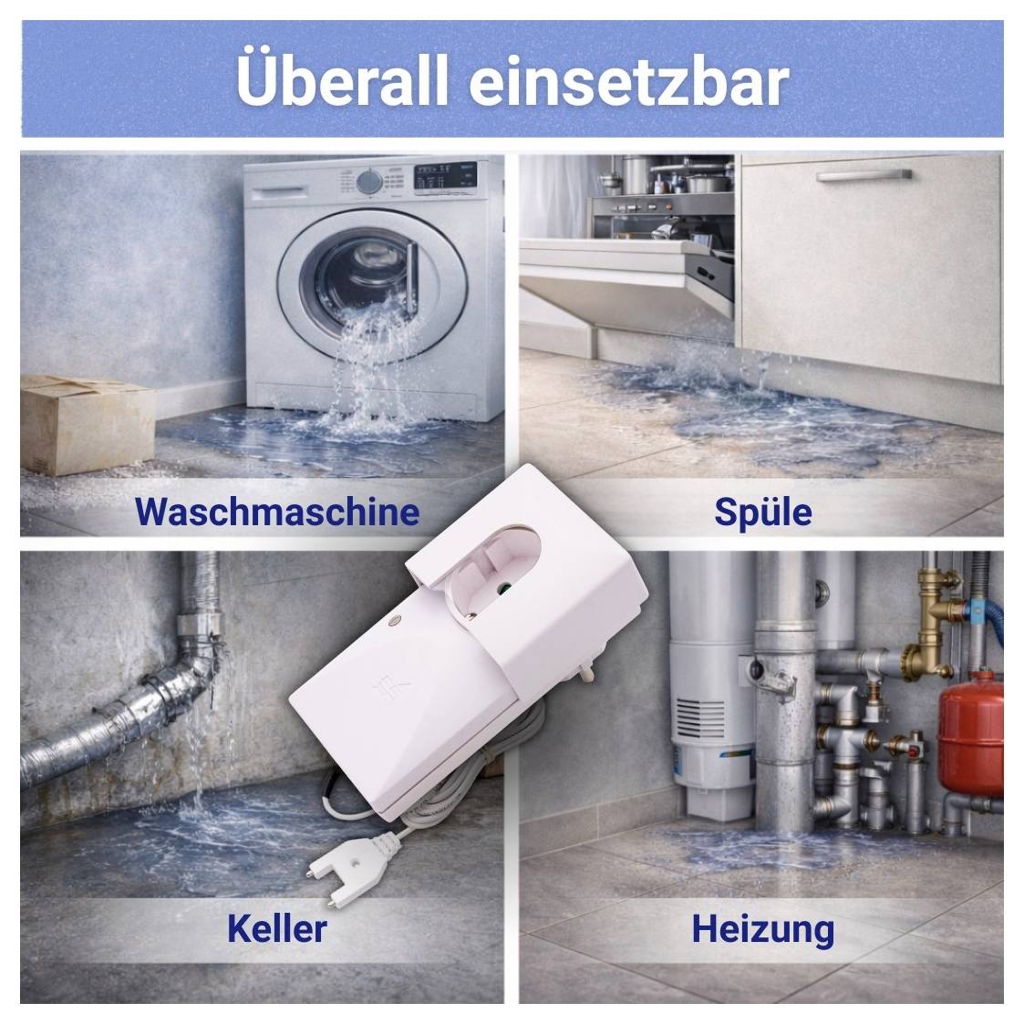 Infografik, die einen Wasserleck-Alarm zeigt, der 