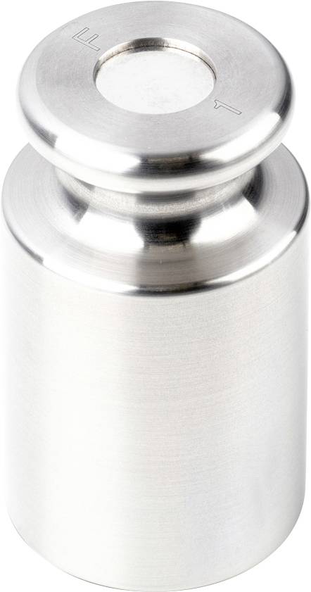 Ein silbernes Gewicht aus Metall mit der Gravur '1 T'. Es wird für Präzisionsmessungen in wissenschaftlichen und industriellen Anwendungen verwendet.