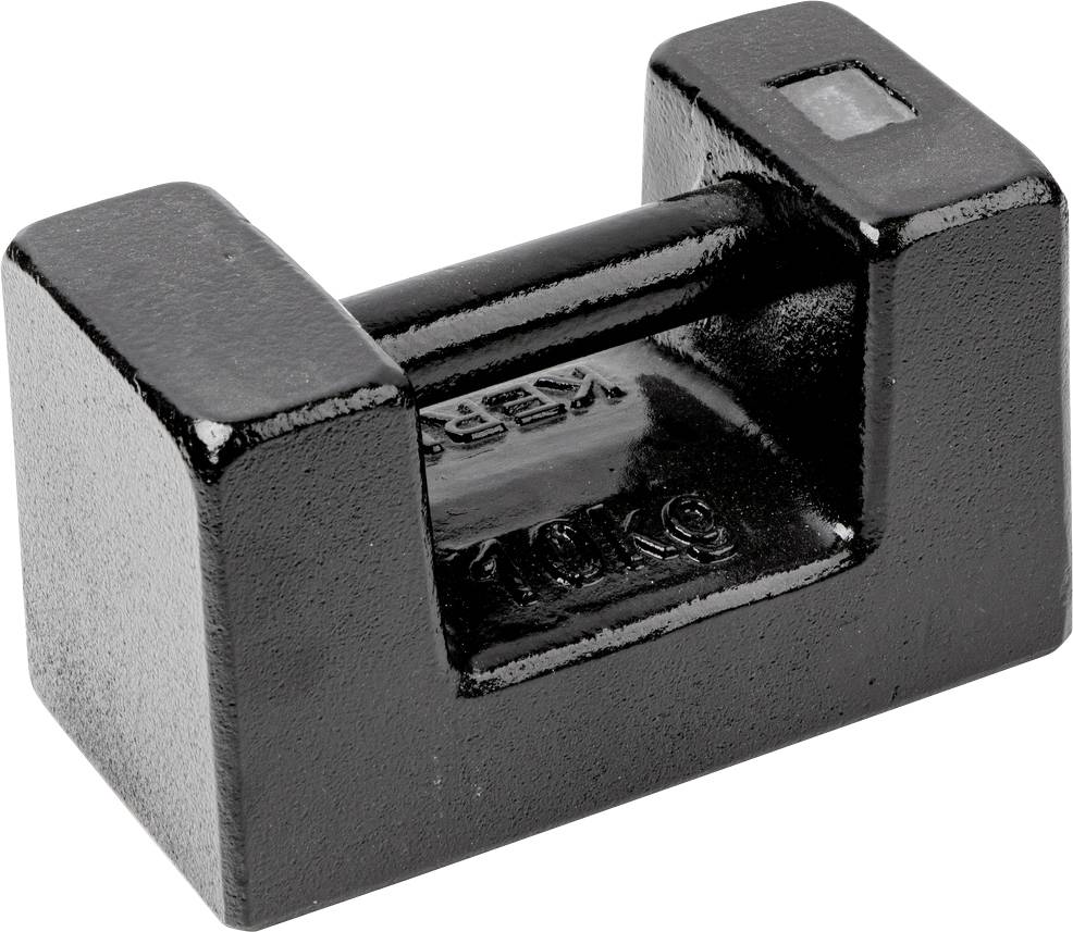 Ein schwarzes, rechteckiges Gewicht aus Metall mit der Aufschrift '10 kg' in der Mitte. Es hat einen Griff für einfachen Transport.