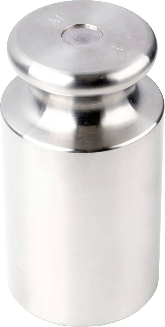 Ein glänzendes, silbernes Metallgewicht, zylindrisch mit einem glatten Finish und einer flachen Oberseite.