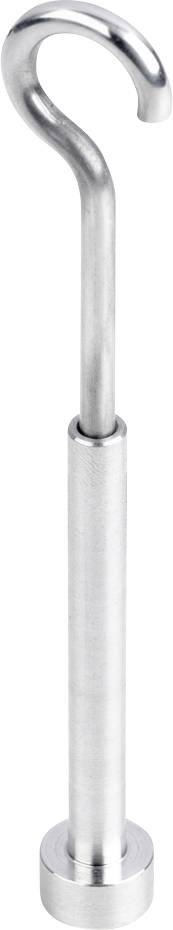 Metallischer Haken mit einem schmalen Griff und einer gebogenen Spitze, wahrscheinlich für industrielle oder handwerkliche Zwecke.