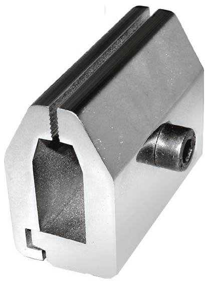 Aluminiumprofil-Halterung mit Schraube und rechteckiger Öffnung, geeignet für die Befestigung von Strukturelementen.