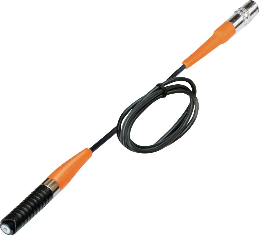 Ein schwarzes Kabel mit spiralförmiger Verdickung auf einer Seite und silbernem Anschluss auf der anderen, dient zur Verbindung elektronischer Geräte.