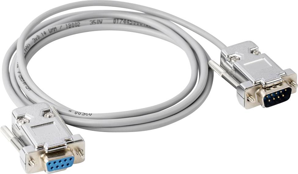 Ein graues serieles Datenkabel mit zwei Steckverbindern.