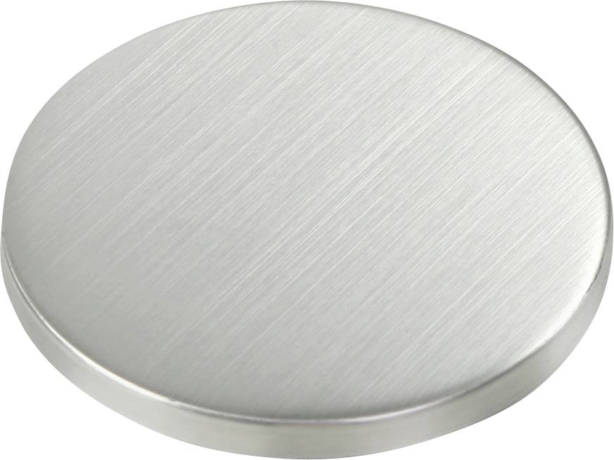 Runde Metallplatte mit gebürsteter Oberfläche, in silberner Farbe.