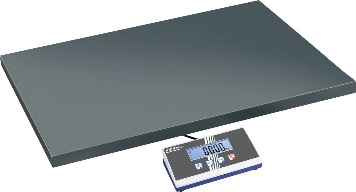 Große, flache digitale Waage mit angeschlossenem Display, zeigt '0,000 kg' an. Geeignet für das Wiegen von großen Objekten oder Tieren.