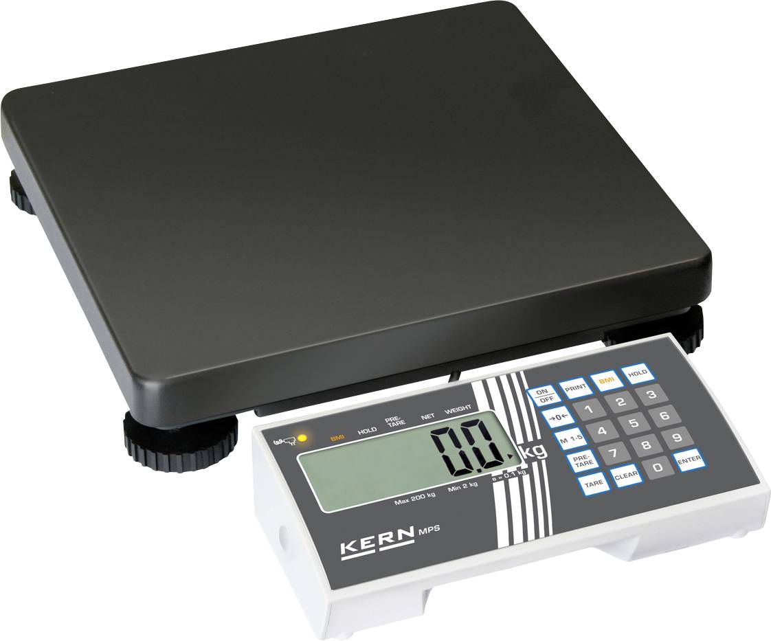 Digitale Waage mit großem Display, das '0.00 kg' anzeigt. Nutzung für präzise Gewichtsmessungen, geeignet für Lager oder Versand.