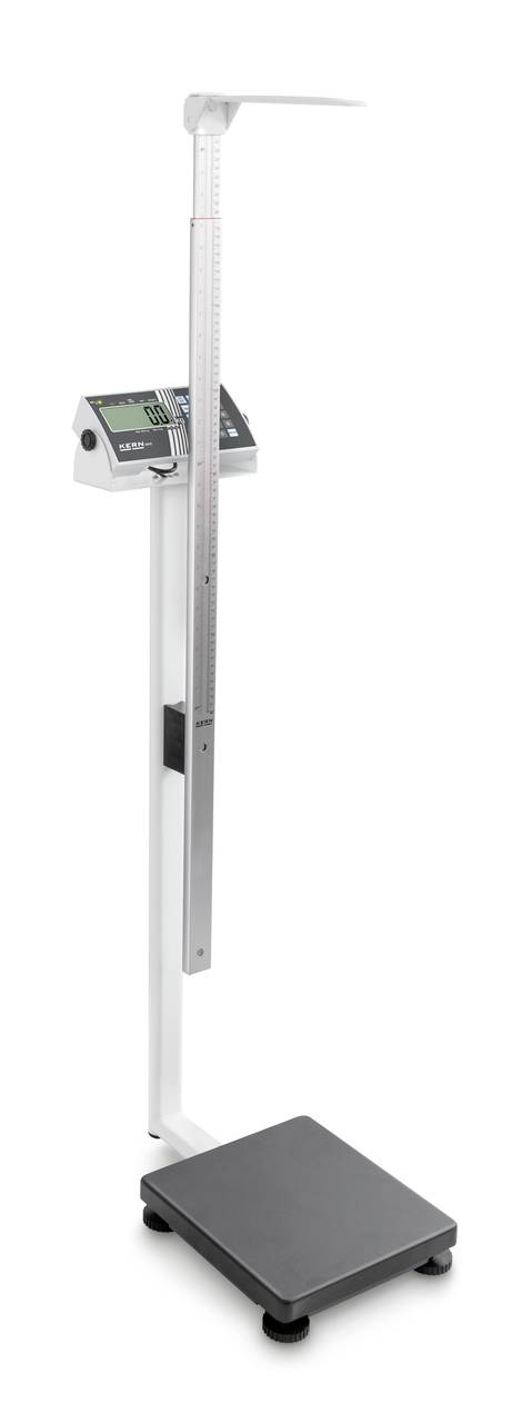 Ein digitaler Stadiometer mit einer Skala für die Messung der Körpergröße. Er steht auf einer Plattform und hat ein elektronisches Display.