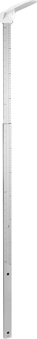 Höhenmessstab aus Metall mit Skalenmarkierungen und einem beweglichen Messarm, der von oben nach unten eingestellt werden kann.