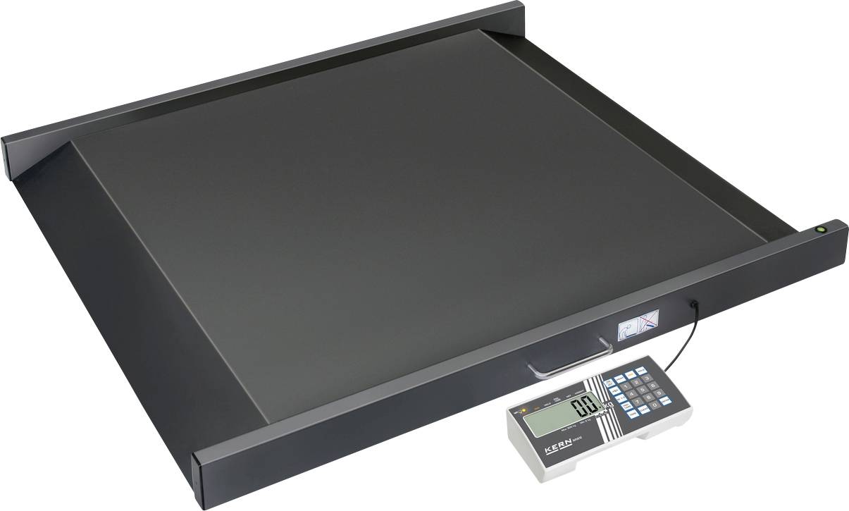 Eine schwarze Plattformwaage mit digitalem Display, geeignet zum Wiegen großer Gegenstände oder Pakete. Das Display zeigt '0.0'.