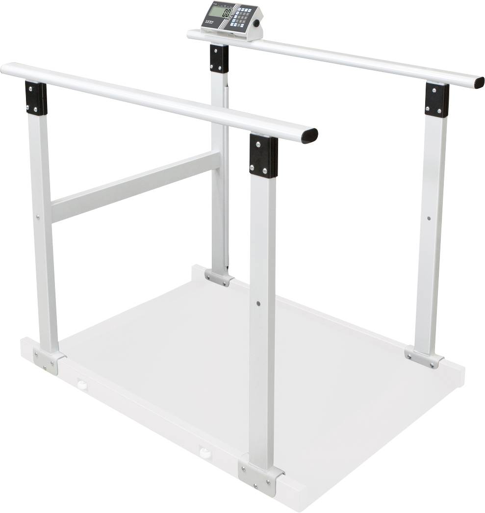 Ein Laufband mit parallelen Handläufen, geeignet für Rehabilitation oder physiotherapeutische Übungen.