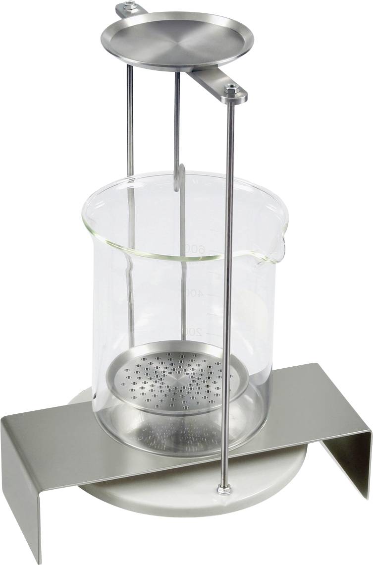 Laborgerät zur Messung der Oberflächenspannung, bestehend aus einem Becherglas, einer Metallhalterung und einer kreisförmigen Platte oben.