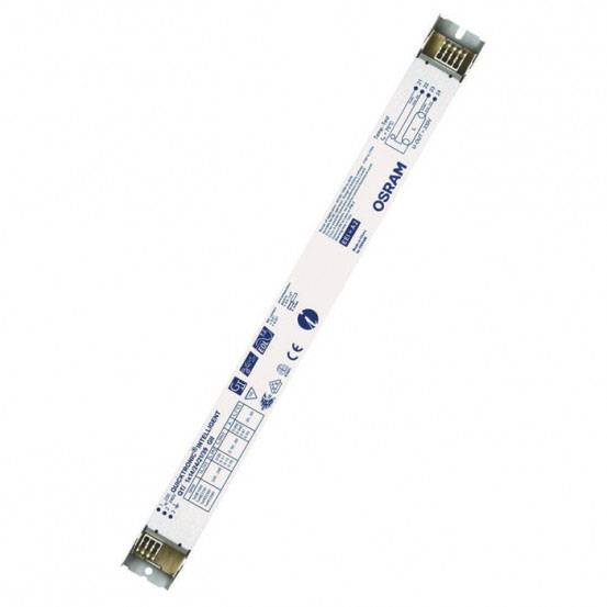 Ein längliches elektronisches Vorschaltgerät von Osram mit technischen Spezifikationen und Sicherheitsaudrucken auf der Oberfläche abgebildet.