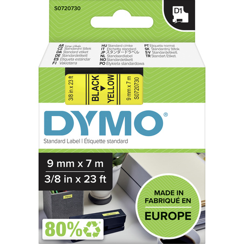 DYMO Schriftband D1 40918 Bandfarbe: Gelb Schriftfarbe:Schwarz 9mm 7m