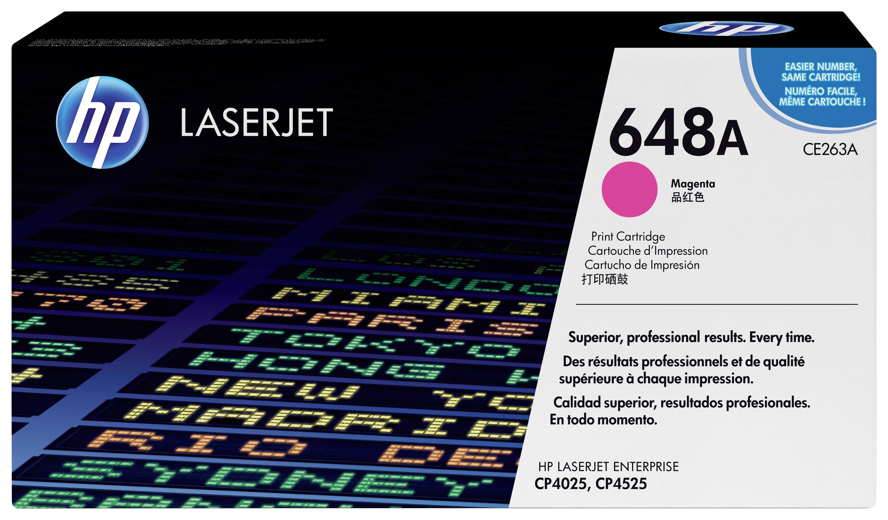 HP LaserJet Tonerpatronenschachtel, '648A' Magenta, Modell CE263A, für HP LaserJet Enterprise CP4025 und CP4525 Drucker.