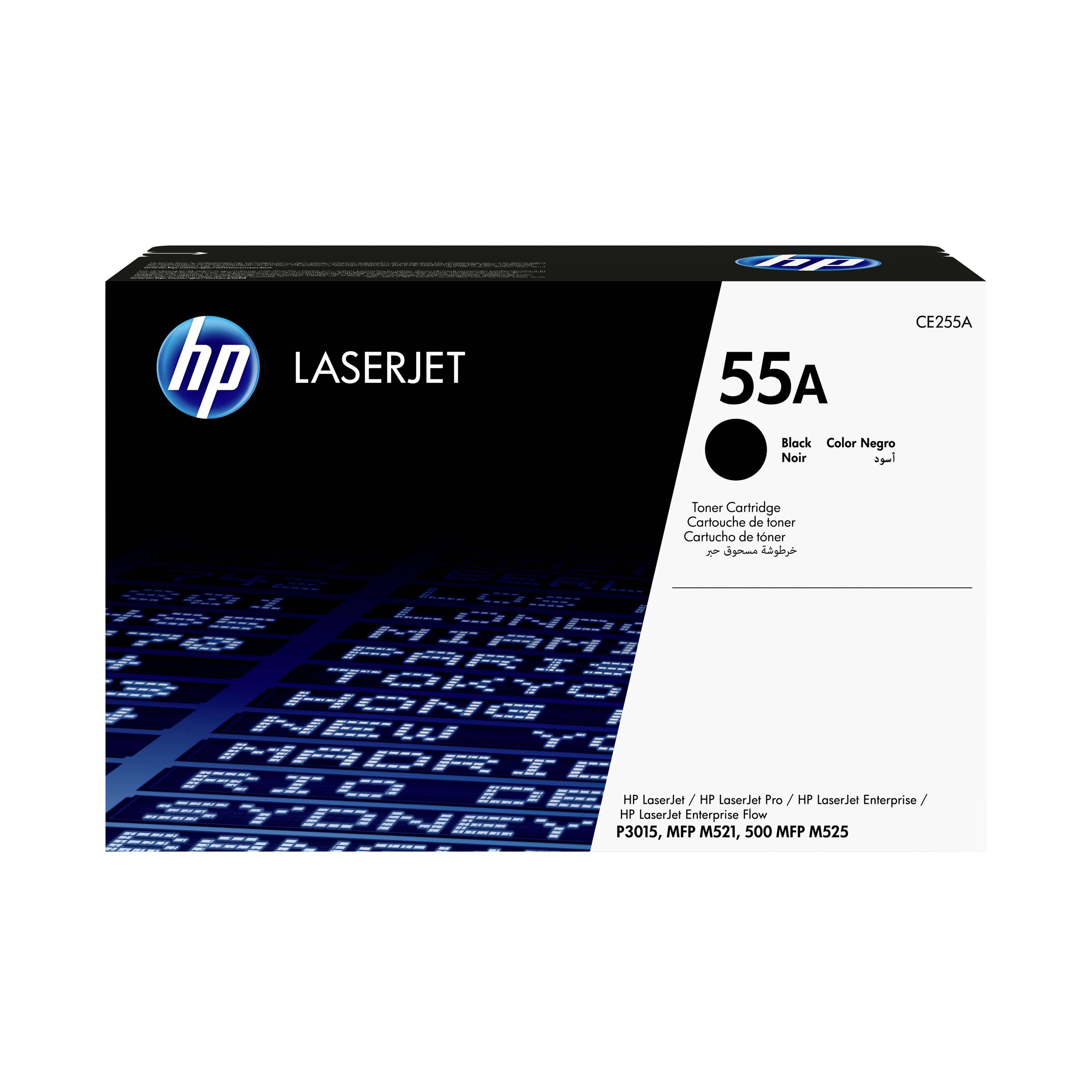 HP LaserJet 55A schwarze Tonerkartusche, Schachtel mit Bezeichnung CE255A für HP LaserJet Drucker.