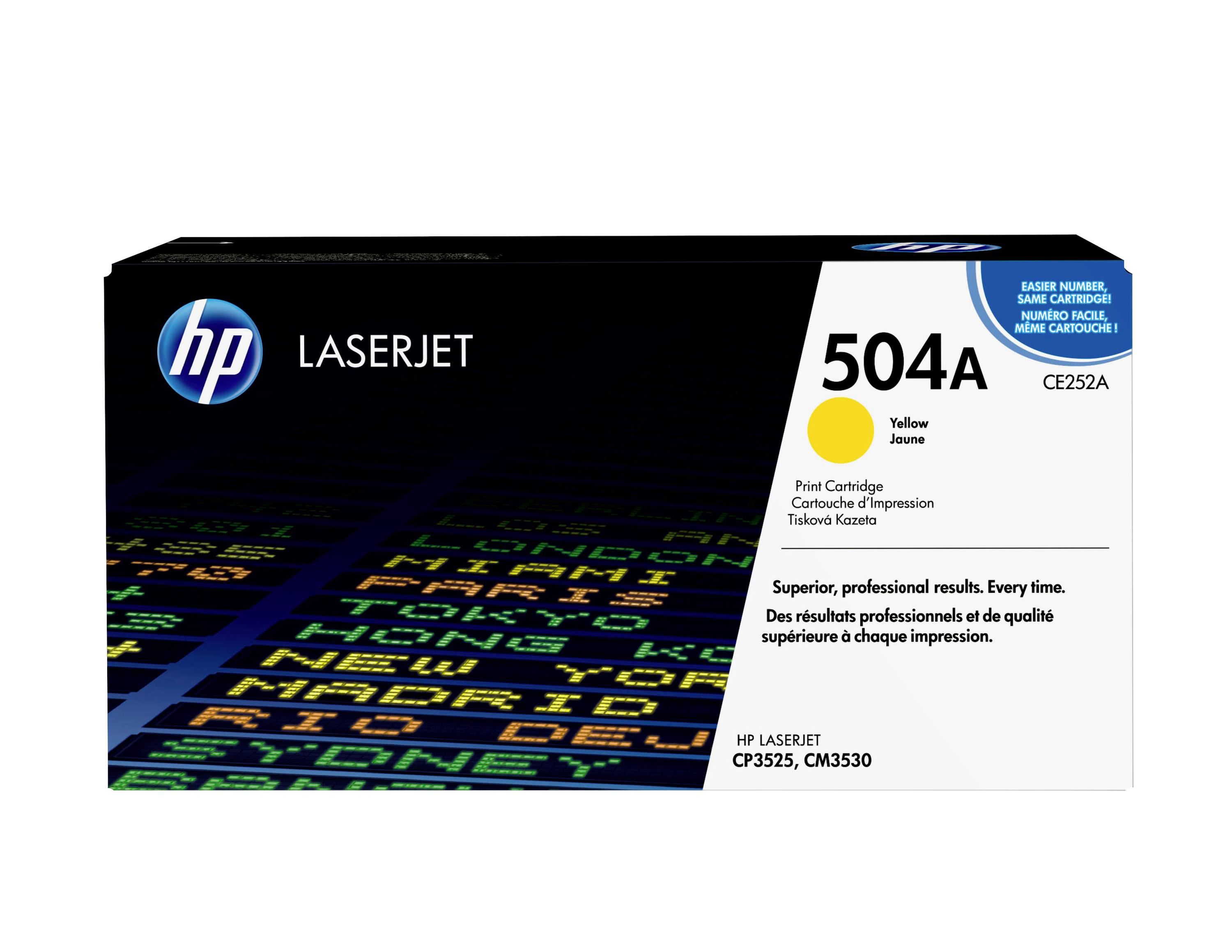 HP LaserJet 504A Gelb-Tonerpatrone, Modell CE252A, für HP Color LaserJet CP3525 und CM3530 Drucker.