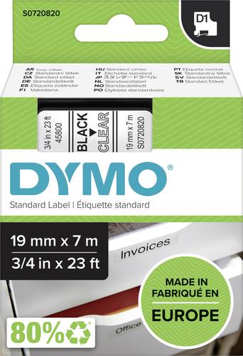 DYMO Schriftband D1 45800 Bandfarbe: Transparent Schriftfarbe:Schwarz 19mm 7m