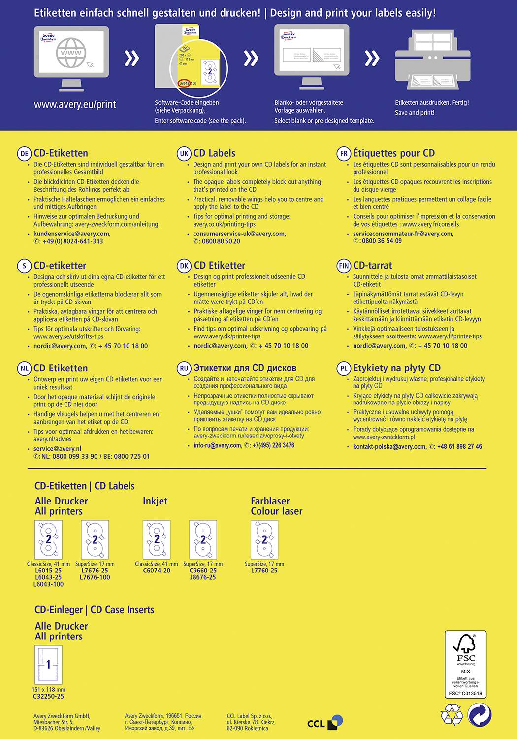 Avery-Zweckform L6043-100 CD-Etiketten Ø 117mm Papier Weiß 200 St. Permanent haftend Tintenstrahldrucker, Laserdrucker