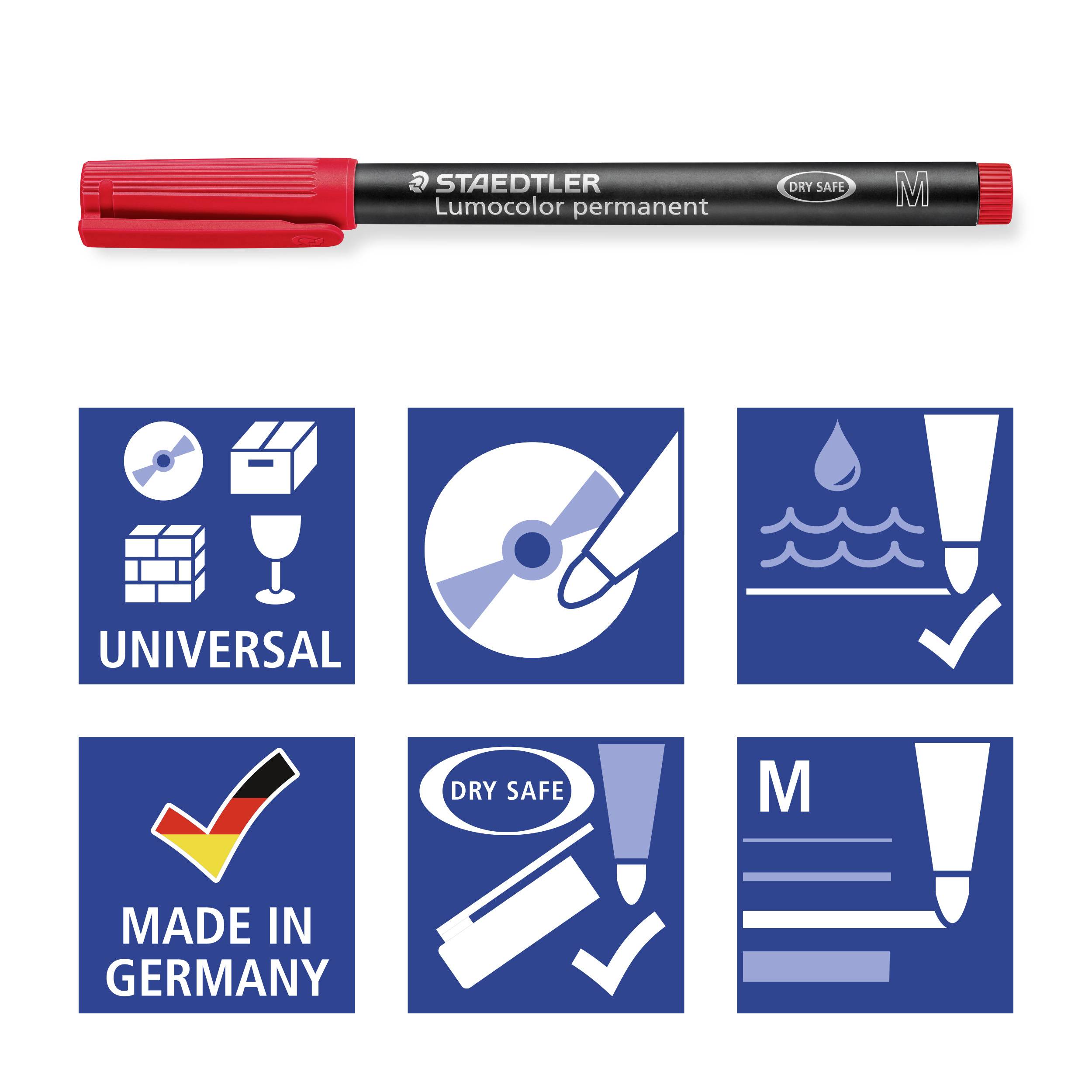 Staedtler Lumocolor permanent M DRY SAFE 317 WP4 Permanentmarker Rot, Blau, Grün, Schwarz wasserfest: Ja