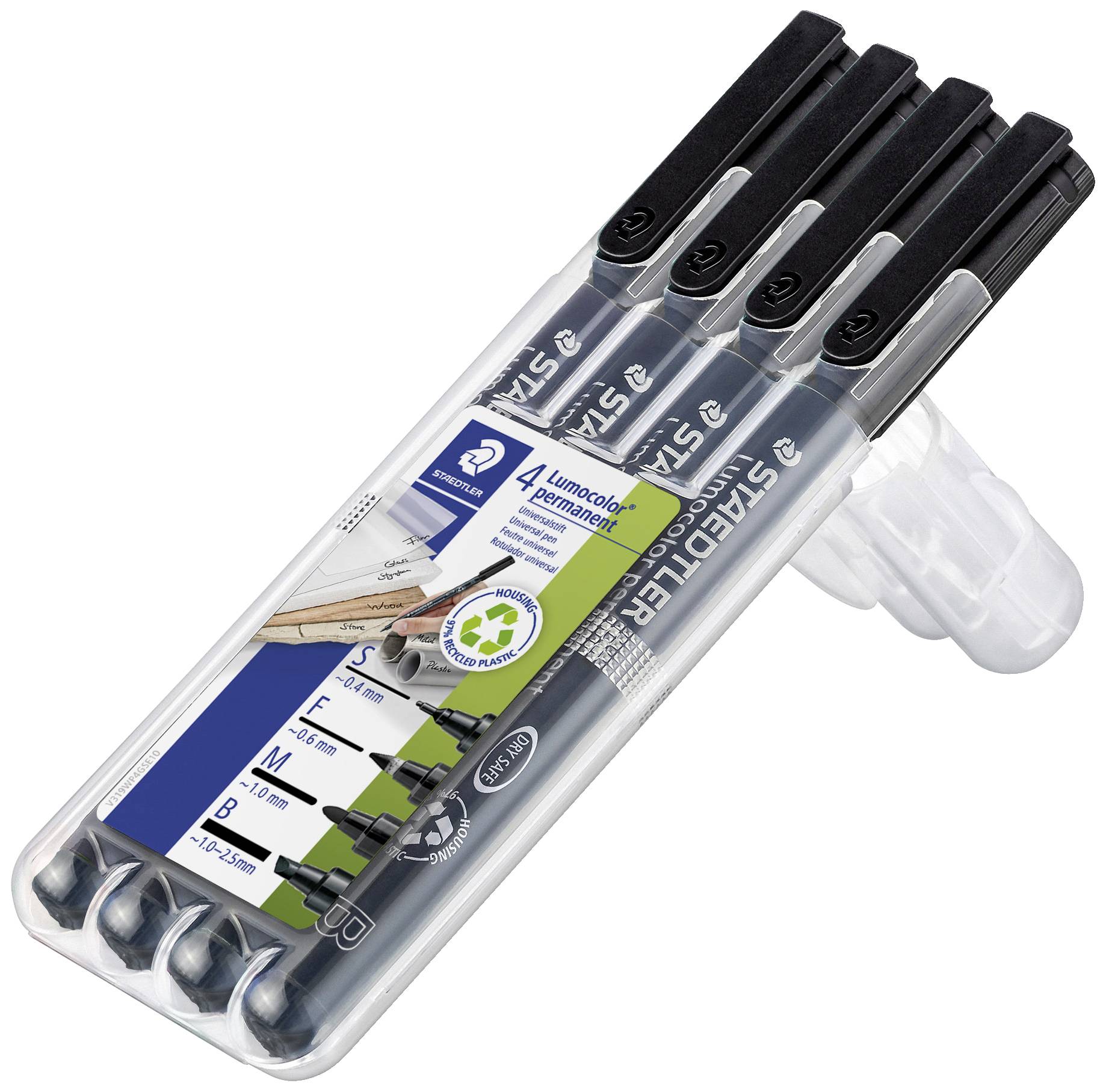 Staedtler Lumocolor permanent S F M B DRY SAFE 31-9WP4GS Permanentmarker Schwarz wasserfest: Ja