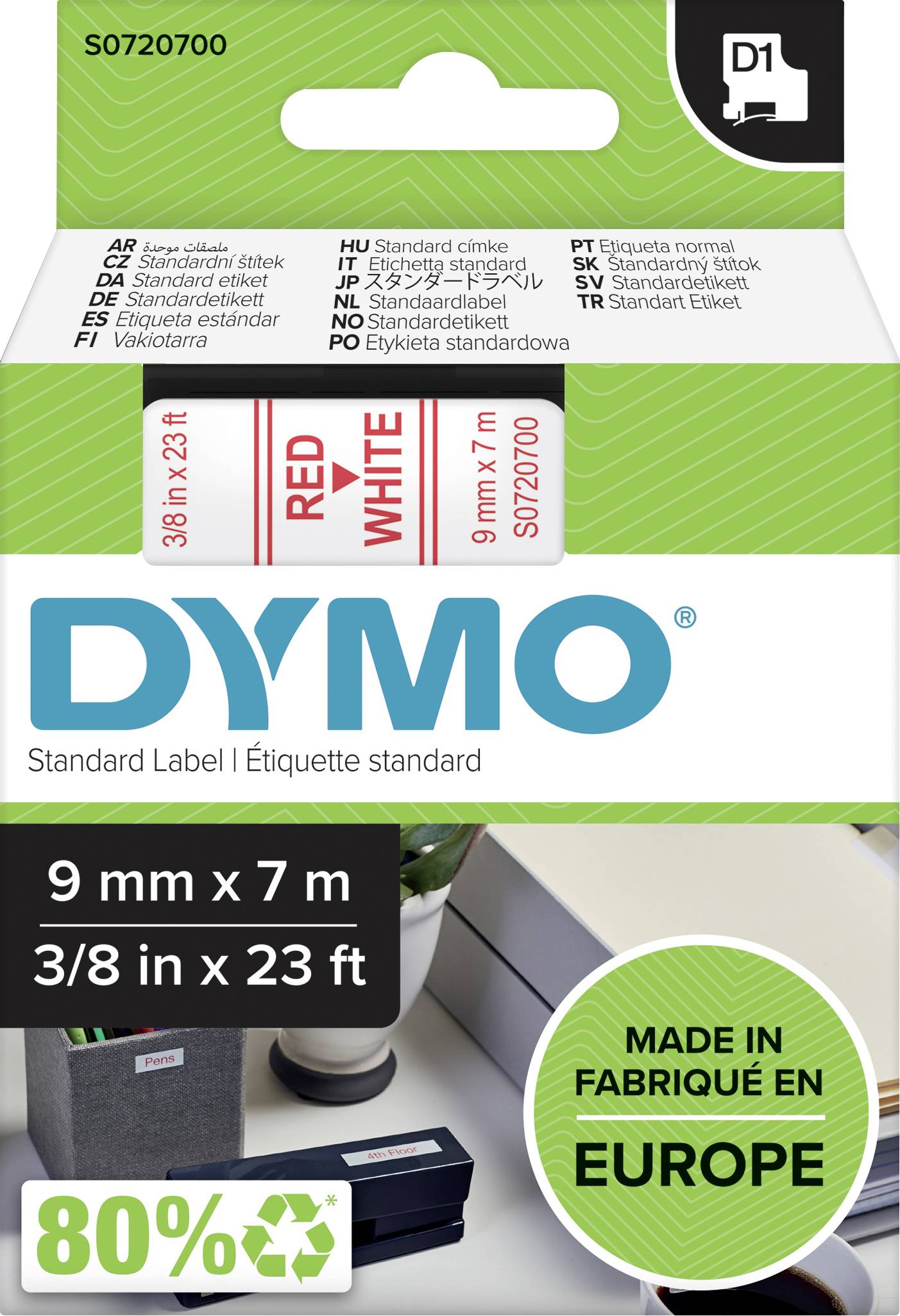 DYMO 40915 Schriftband Bandfarbe: Weiß Schriftfarbe: Rot 9 mm 7 m