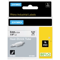 DYMO Schriftband Wärme-Schrumpfschlauch IND RHINO 18051 Polyolefin Bandfarbe: Weiß Schriftfarbe:Schwarz 6mm 1.5m DYMO Schriftband Wärme-Schrumpfschlauch IND RHINO 18051 Polyolefin Bandfarbe: Weiß Schriftfarbe:Schwarz 6mm 1.5m