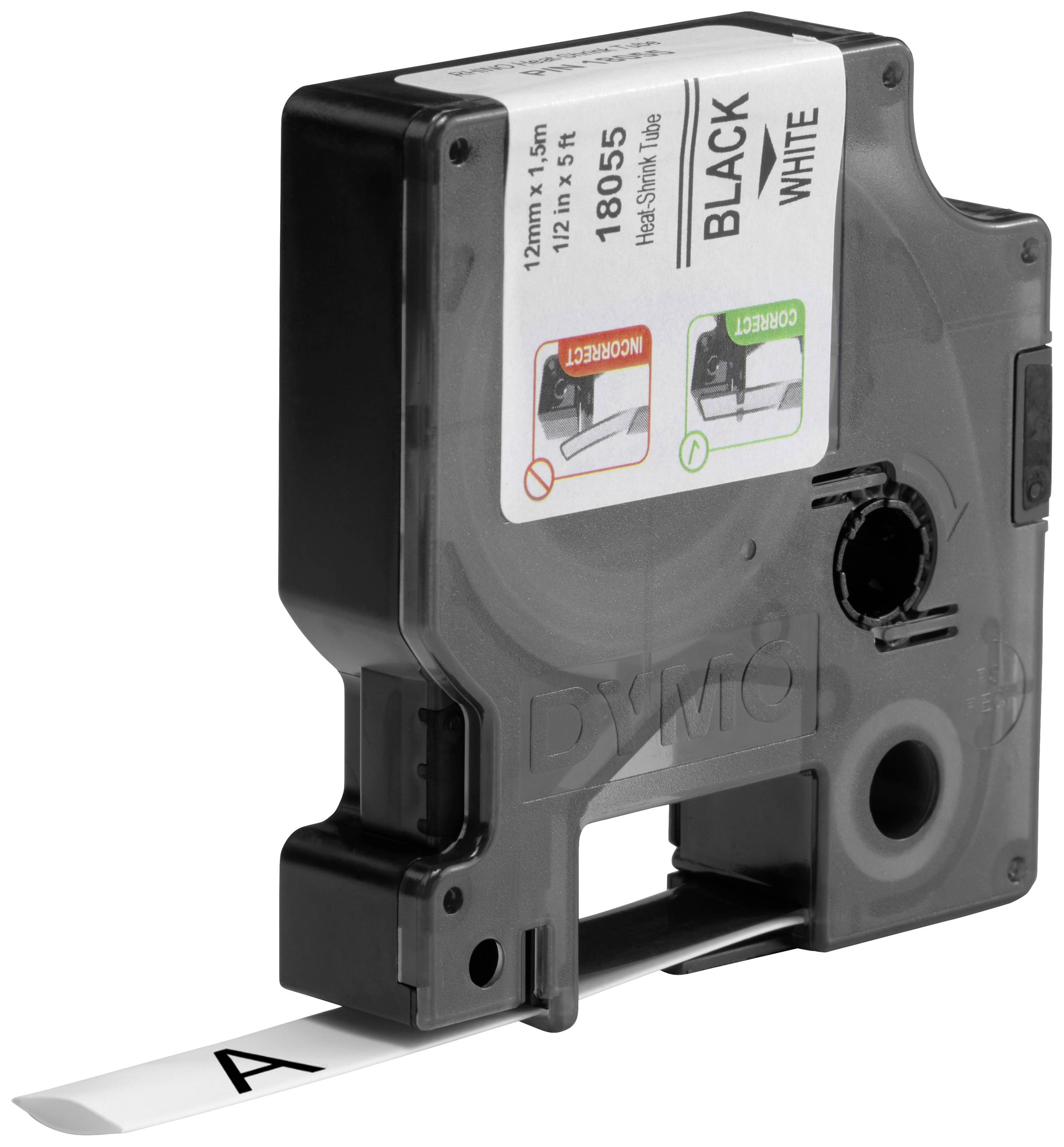 DYMO Schriftband Wärme-Schrumpfschlauch IND RHINO 18055 Polyolefin Bandfarbe: Weiß Schriftfarbe:Schwarz 12mm 1.5m