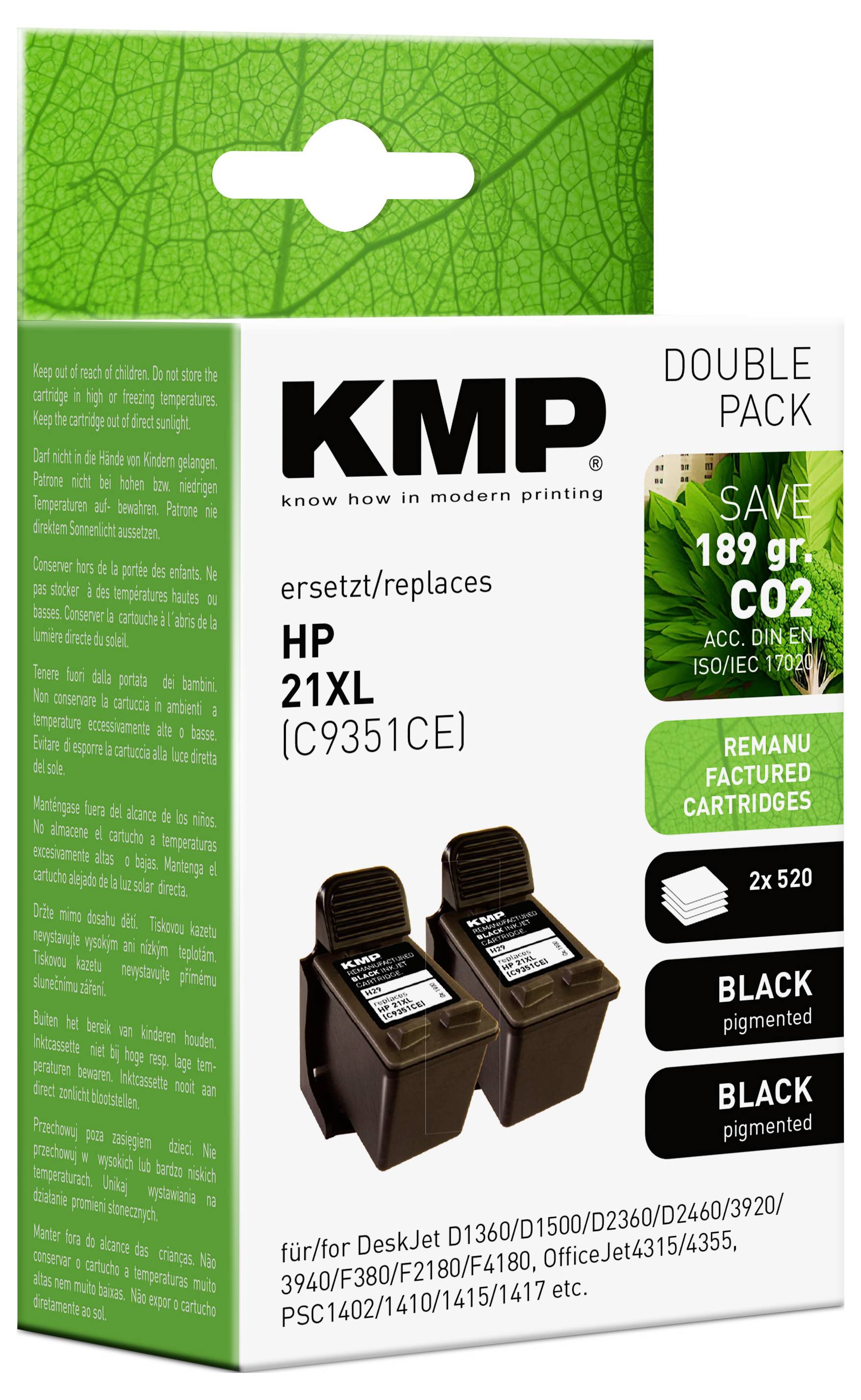 KMP Druckerpatrone ersetzt HP 21, C9351AE Kompatibel 2er-Pack Schwarz H29D 1900,4021
