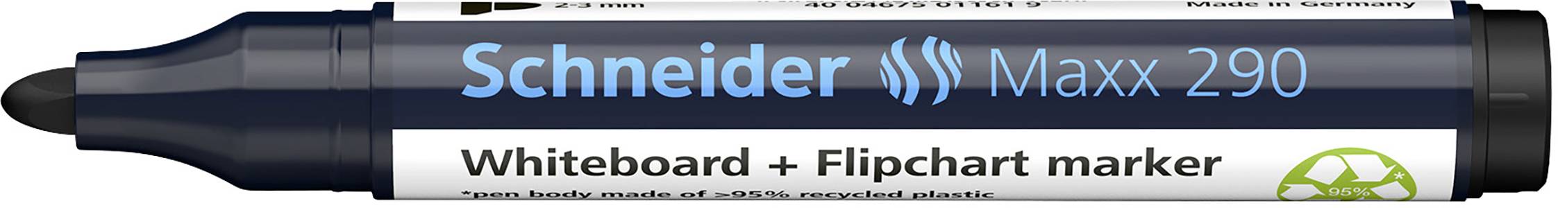 Stift mit der Aufschrift 'Schneider Maxx 290 Whiteboard + Flipchart marker', geeignet für Whiteboards und Flipcharts.