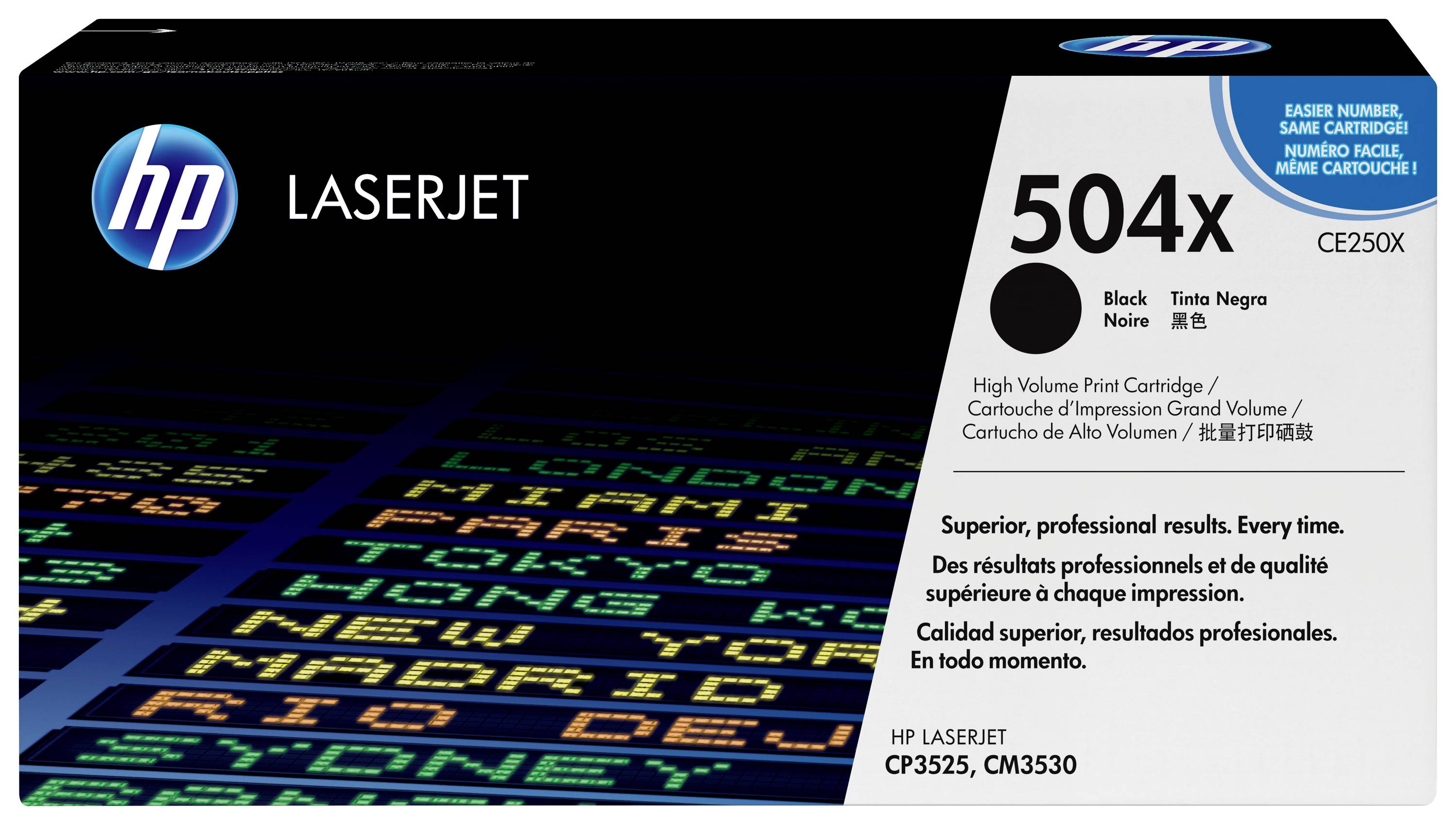 HP LaserJet 504X Schwarz-Tonerpatrone, beschriftet mit „High Volume Print Cartridge
