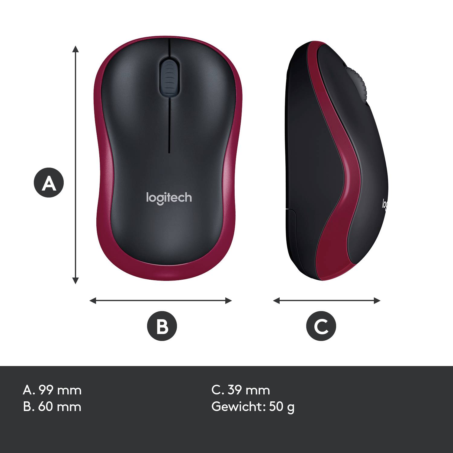 Logitech Wireless Maus M185, USB, rot