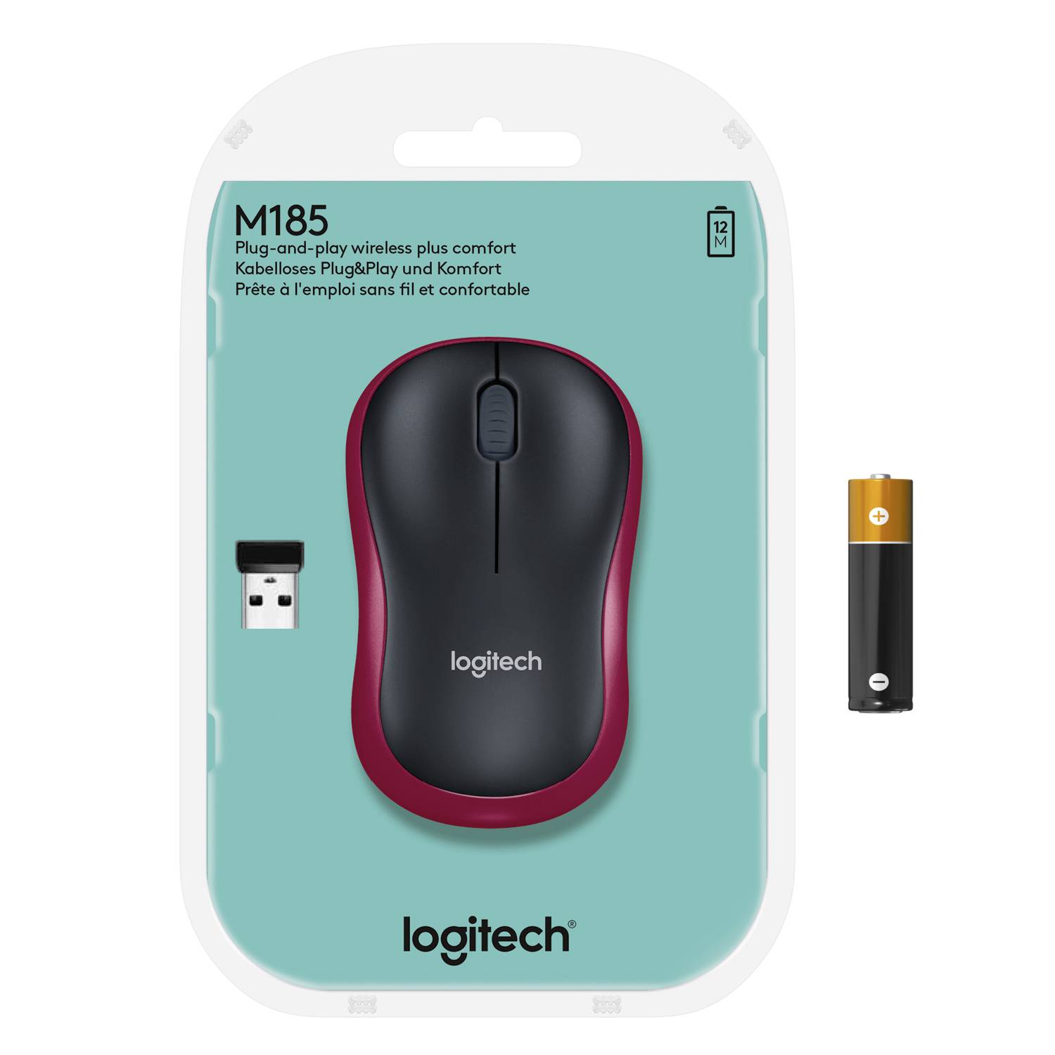Logitech M185 Maus Funk Optisch Rot 3 Tasten 1000 dpi