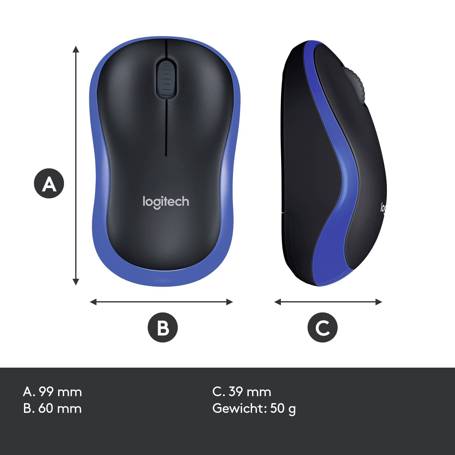 Logitech M185 Maus Funk Optisch Blau 3 Tasten 1000 dpi