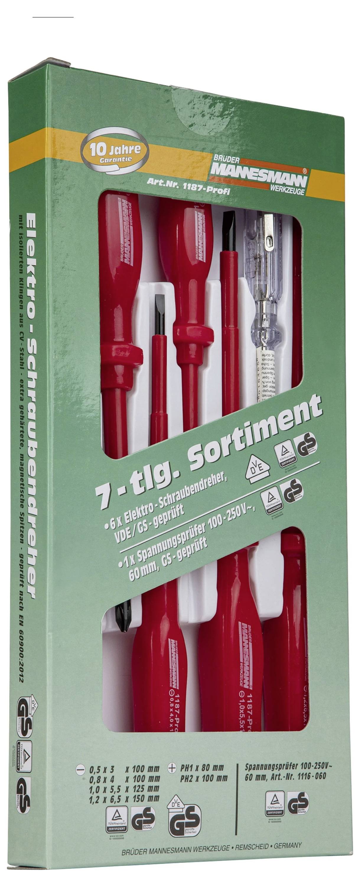 Brüder Mannesmann VDE Schraubendreher-Set 7teilig Schlitz, Kreuzschlitz Phillips