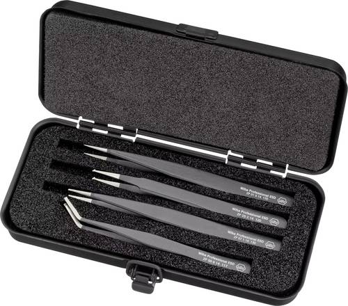 Wiha 32349 Pinzetten-Set 4teilig Spitz, Flach-breit, Abgerundet