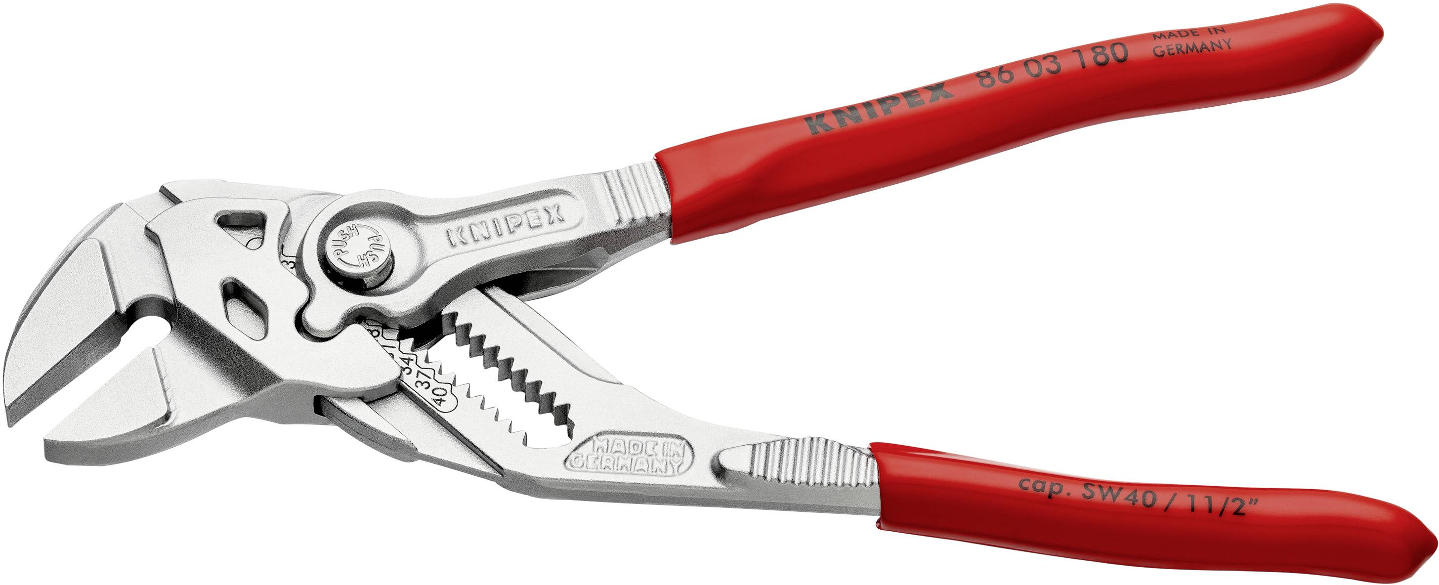 Eine silberne Zange mit rotem Griff, spezialisierte Knipex-Marke, für Greif- und Schneidaufgaben in Werkstätten oder bei Heimarbeiten.