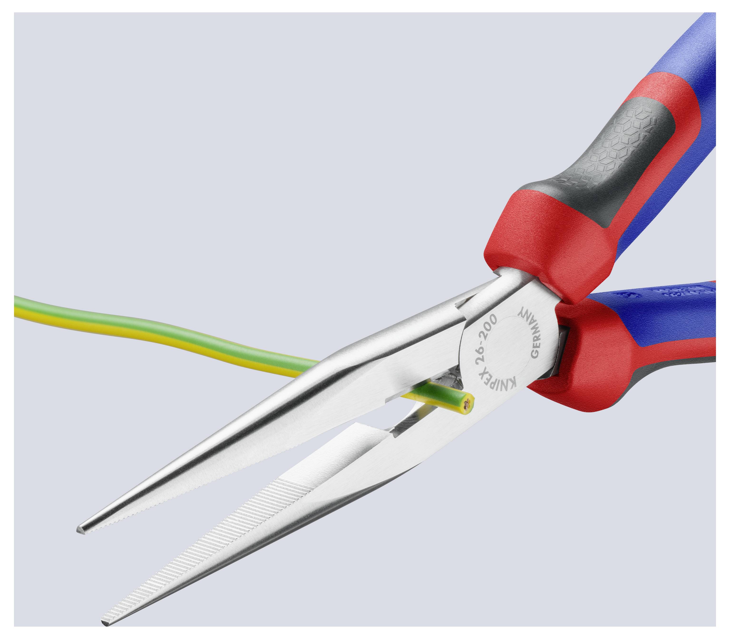 Lange-Nase-Zange schneidet einen grün und gelb gestreiften Draht.