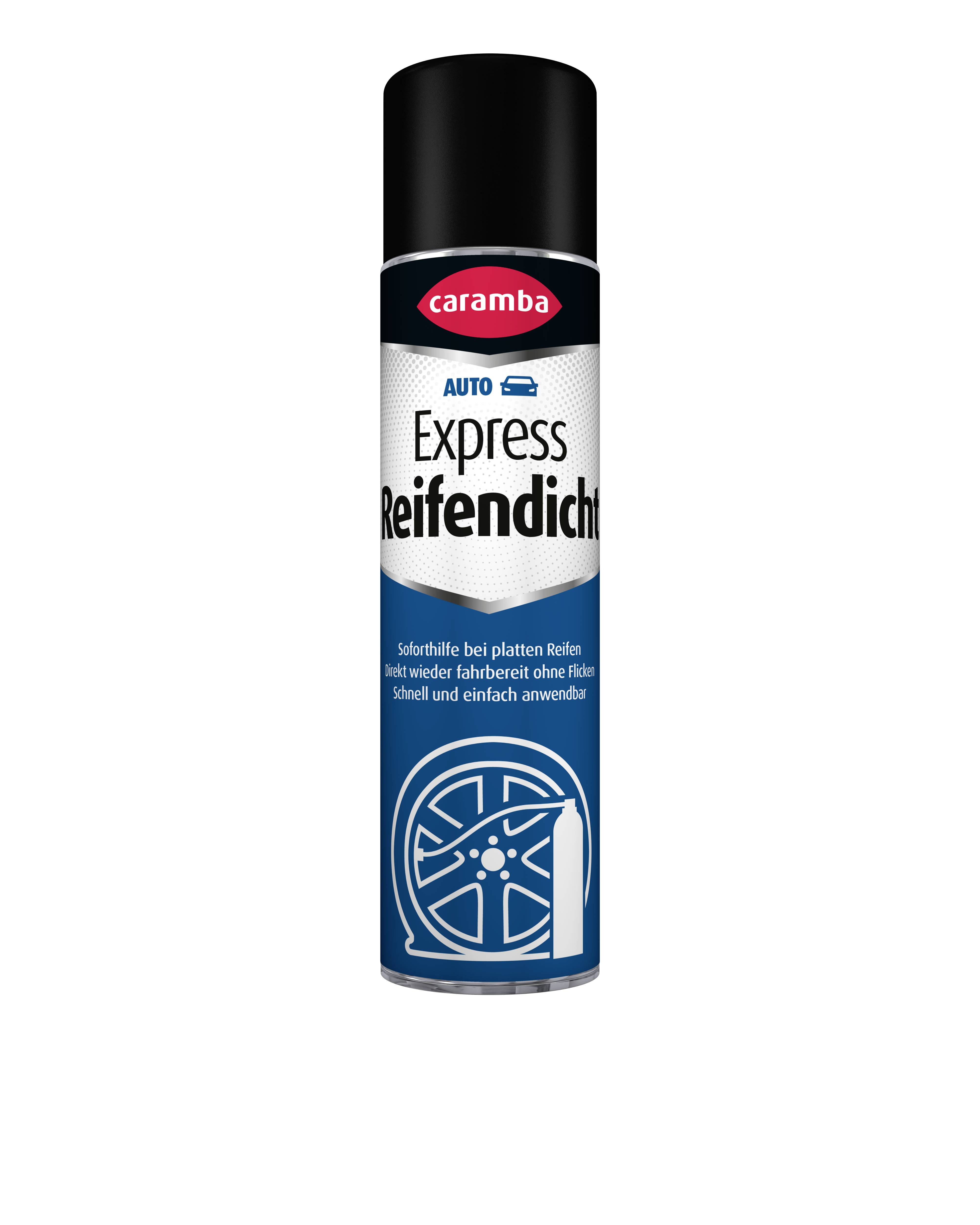 Caramba Auto Express Reifendichtungsspray in einer Dose, gekennzeichnet mit 