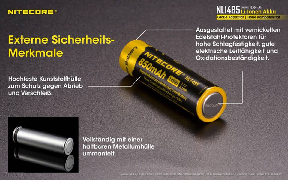 NiteCore NL1485 Spezial-Akku 14500 Li-Ion 3.7 V 850 mAh 1 St.