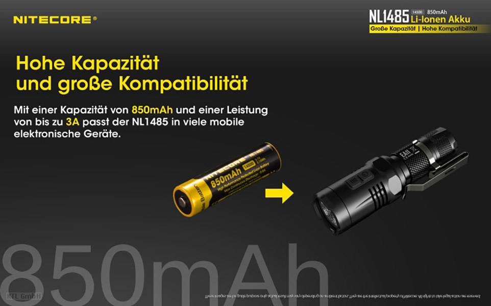 NiteCore NL1485 Spezial-Akku 14500 Li-Ion 3.7 V 850 mAh 1 St.