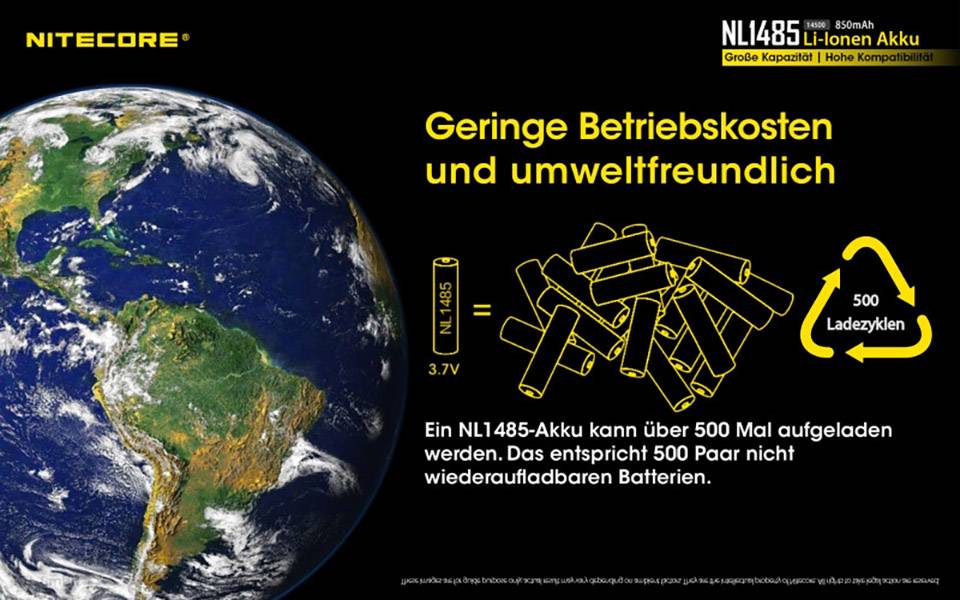 NiteCore NL1485 Spezial-Akku 14500 Li-Ion 3.7 V 850 mAh 1 St.