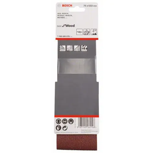 Bosch Accessories 2608606078 Schleifband-Set Körnung (num) 60, 80, 100 (L x B) 533 mm x 75 mm 3 St. Bosch Accessories 2608606078 Schleifband-Set Körnung (num) 60, 80, 100 (L x B) 533 mm x 75 mm 3 St.