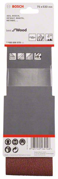 Bosch Accessories 2608606078 Schleifband-Set Körnung (num) 60, 80, 100 (L x B) 533mm x 75mm 3St.