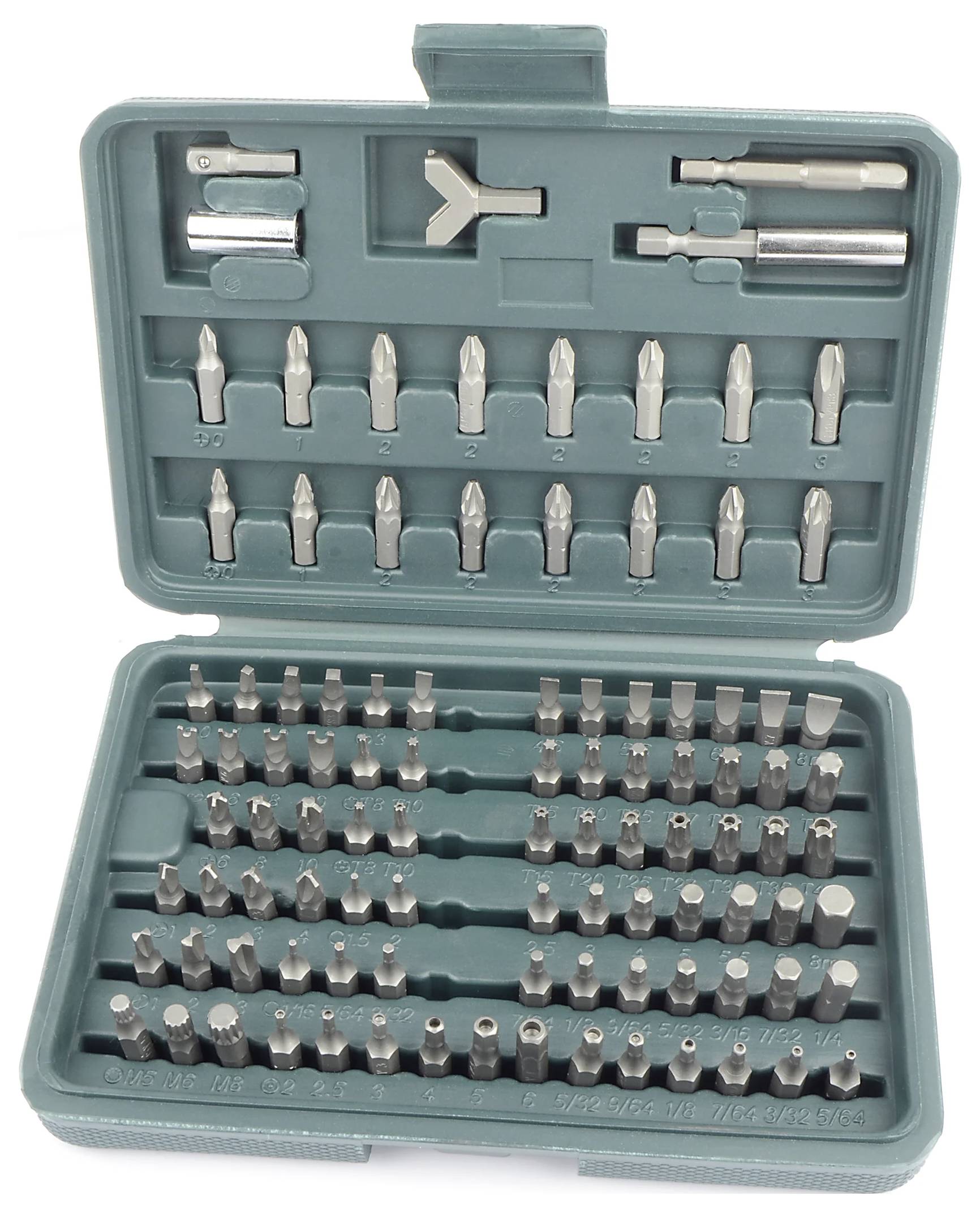 Brüder Mannesmann M29800 Bit-Set 100teilig Schlitz, Kreuzschlitz Phillips, Kreuzschlitz Pozidriv, Innen-Sechskant, Innen-Vierkant
